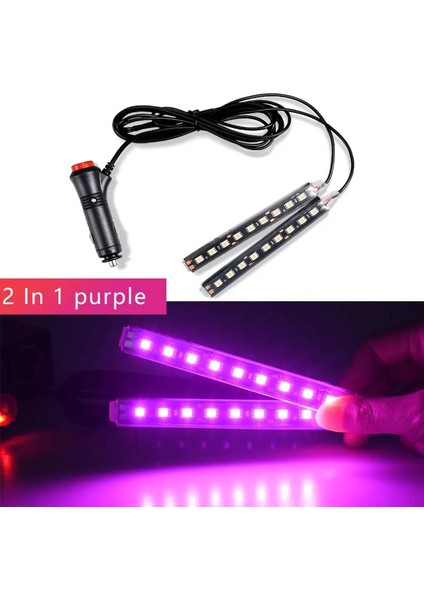 2X9 Led Pembe Mor Araba Iç Led Dekoratif Işık Çubuğu Ortam Ayak Lambası Çakmak İle Atmosfer Işıkları Arka Işık 12V Oto Aksesuar (Yurt Dışından)