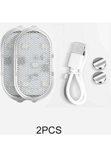 Beyaz Stil 2 Adet Led Araba Iç Kapı Işığı Usb Şarj Kablosuz Manyetik Led Araba Kapısı Karşılama Işığı Güvenli Çarpışma Önleyici Sinyal Lambası (Yurt Dışından)