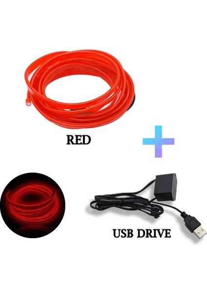1 Milyon Stili Kırmızı-Usb Sıcak Satış Araba Iç Aydınlatma Led Şerit Dekorasyon Garland Tel Halat Tüp Hattı Usb Sürücülü Esnek Neon Işık (Yurt Dışından)