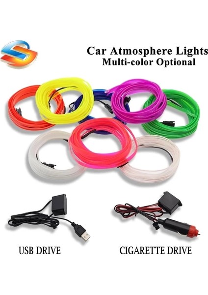 1 Milyon Stili Kırmızı-Usb Sıcak Satış Araba Iç Aydınlatma Led Şerit Dekorasyon Garland Tel Halat Tüp Hattı Usb Sürücülü Esnek Neon Işık (Yurt Dışından) fırsatları