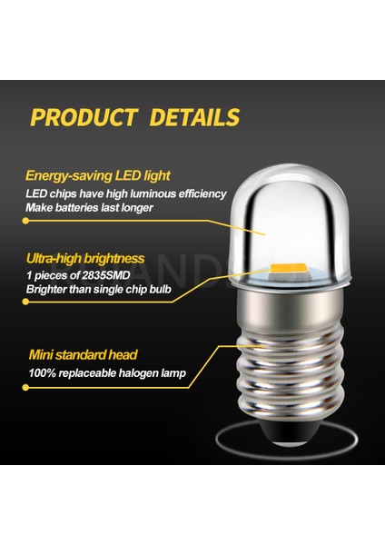 Dc 6V Tarzı E10 4300K Dc 3V 6V 12V 4.5V 18V P13.5S Pr2 E10 Led Ampul El Feneri Değiştirme Torch Çalışma Işığı Gösterge Lambası Sıcak Beyaz 4300K (Yurt Dışından)
