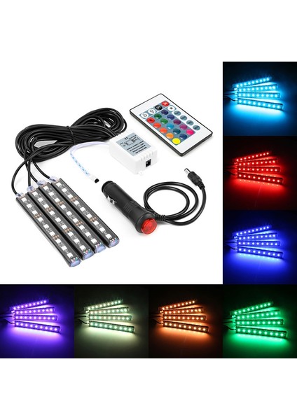 Ar Rgb Led Şerit Işık Araba Oto Dekoratif Esnek Renkli Led Şerit Atmosfer Lambası Kiti Uzaktan Kumandalı Sis Lambası (Yurt Dışından)