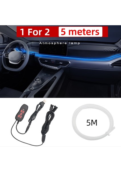 5M 2'Si 1 Arada Usb Araba Iç Işık Şeridi Rgb Çoklu Modlar Ses Kontrolü Dekoratif Ortam Neno Lambası Usb Optik Fiber Işıklar Şeritler 3M (Yurt Dışından)