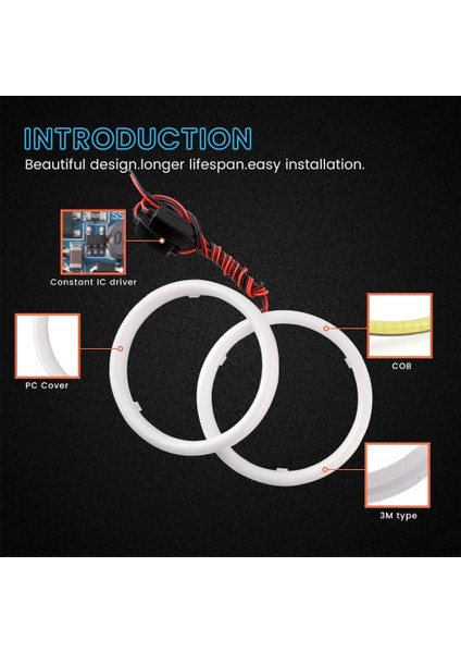 95 Mm Tarzı Beyaz 1 Pair Cob Angel Eyes Kapaklı Halo Yüzükler Pamuk Işıkları Led Araba Motosiklet Farları Sis Lambaları (Yurt Dışından) fırsatları