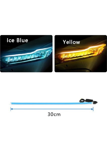 30Cm Tarzı Buz Mavisi Sarı W Gündüz Koşu Şerit Led Dönüş Sinyali Evrensel Yumuşak Tüp Far Şeridi Led Dönüş Sinyali Işık Araba Aksesuarları (Yurt Dışından)
