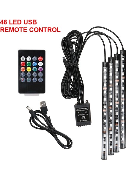 48Led Usb Leepee Rgb Otomotiv Iç Dekoratif Işıklar Led Araba Ayak Işığı Atmosfer Lambası Ortam Lambası Uzaktan Ses Kontrolü (Yurt Dışından)