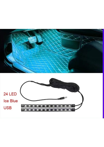 Usb Stili 24 Led Led Atmosfer Şerit Işığı Led Bar Araba Iç Arka Işık Ortam Ruh Hali Ayak Işığı Sesle Kontrol Edilen Çakmak (Yurt Dışından)
