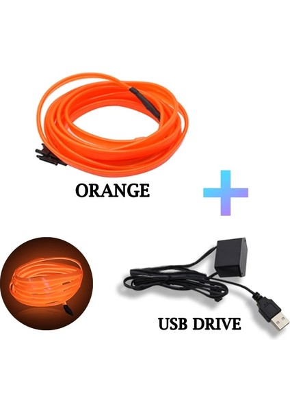 3M Tarzı Turuncu-Usb M Araba Led Işık Iç Ortam Led Şerit Neon Aydınlatma Çelenk Tel Halat Tüp Dekorasyon Esnek Tüp Renkleri Oto Led (Yurt Dışından)