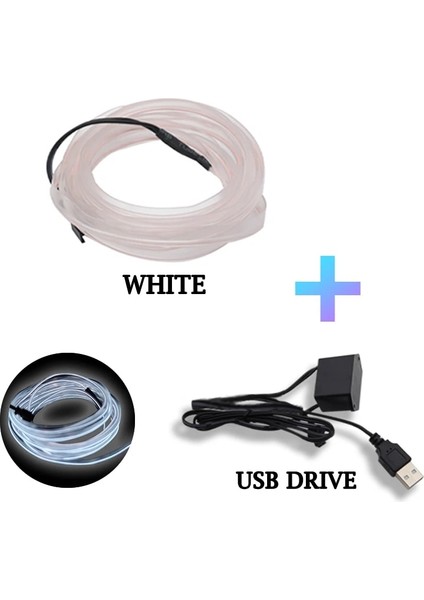 2 Milyon Stili Beyaz-Usb M Araba Led Işık Iç Ortam Led Şerit Neon Aydınlatma Çelenk Tel Halat Tüp Dekorasyon Esnek Tüp Renkleri Oto Led (Yurt Dışından)