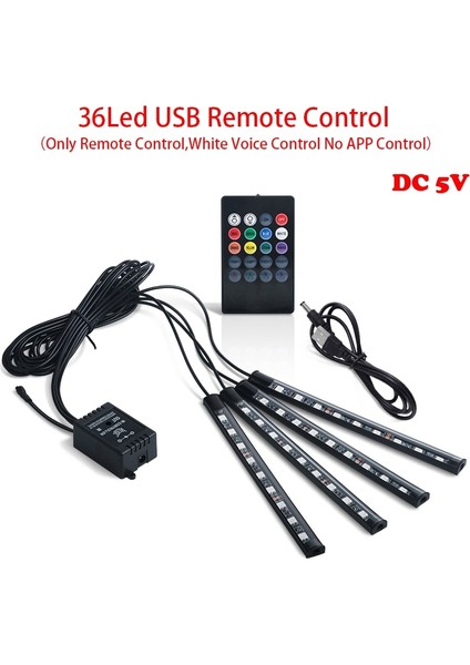 36 Usb Uzaktan Kumanda Led Rgb Araba Ortam Şeridi Iç Işık Çubuğu Atmosfer Dekoratif Lamba Müzik Uzaktan Kumanda Araba Dash Zemin Ayak Usb Dc 12 V (Yurt Dışından)