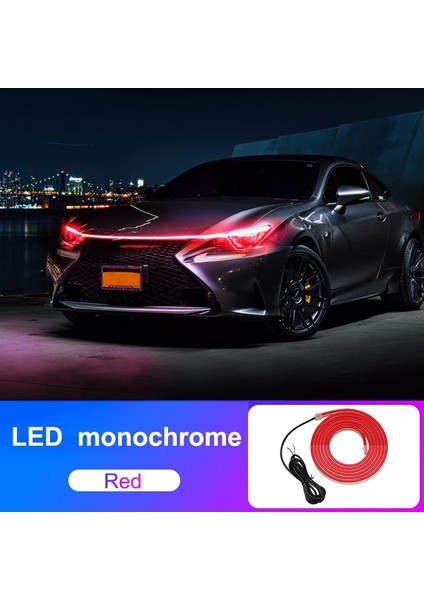 120Cm Tarzı Kırmızı Araba Kaput Gündüz Çalışan Işık Şeridi Su Geçirmez Esnek Led Oto Dekoratif Atmosfer Lambası Ortam Arka Işık 12V Evrensel (Yurt Dışından)