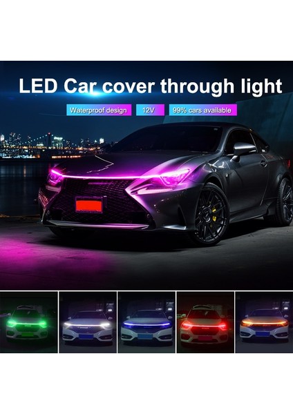120Cm Tarzı Kırmızı Araba Kaput Gündüz Çalışan Işık Şeridi Su Geçirmez Esnek Led Oto Dekoratif Atmosfer Lambası Ortam Arka Işık 12V Evrensel (Yurt Dışından)