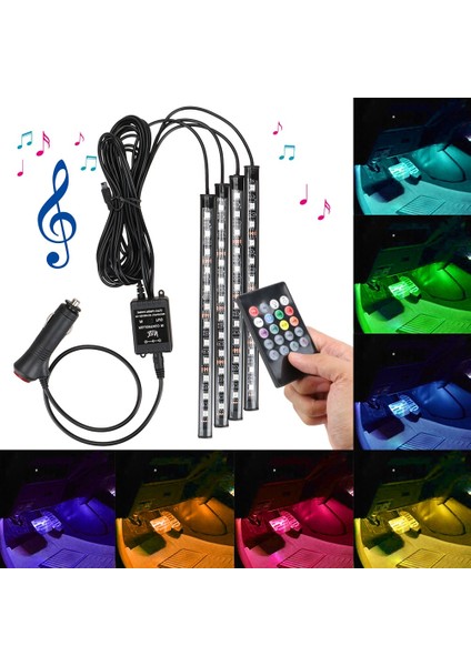 36Led Puro Çakmak Otomotiv Iç Dekoratif Işıklar Led Araba Ayak Işığı Led Atmosfer Lambası Ortam Lambası Uzaktan Ses Kontrolü (Yurt Dışından)