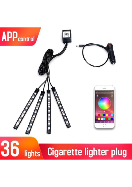 36Led Puro Uygulaması Usb Çakmak İle Led Araç Iç Aydınlatma Ortam Atmosfer Mood Işık Rgb Uzaktan Uygulama Oto Ayak Dekoratif Lamba (Yurt Dışından)