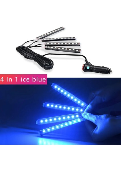 4X9 Buz Mavisi Led Bar Araba Iç Arka Işık Ortam Ruh Hali Ayak Işığı Çakmak İle Dekoratif Atmosfer Lambası Oto Aksesuarları 12V (Yurt Dışından)