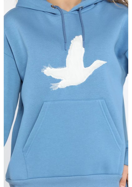 Kadın Kuş Nakışlı Kapüşonlu Şardonlu Sweatshirt P-00013623 fırsatları