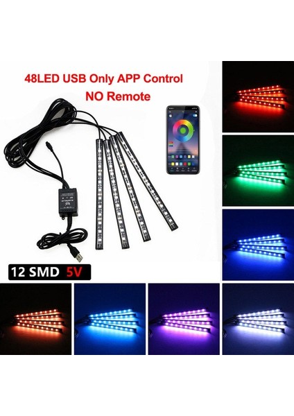 48Led Uygulama Usb Luyoo Neon Led Araba Iç Ortam Ayak Işığı, Usb Kablosuz Uzaktan Müzik Uygulaması Kontrolü İle Otomatik Rgb Atmosfer Dekoratif Lambalar (Yurt Dışından)