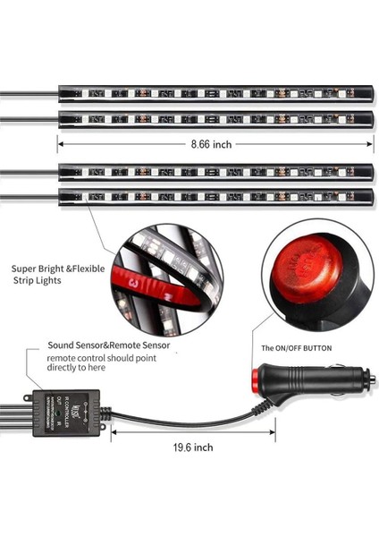 48Led Uygulama Usb Luyoo Neon Led Araba Iç Ortam Ayak Işığı, Usb Kablosuz Uzaktan Müzik Uygulaması Kontrolü İle Otomatik Rgb Atmosfer Dekoratif Lambalar (Yurt Dışından)