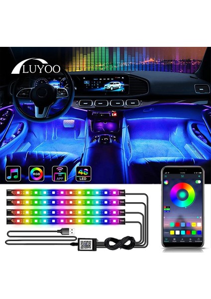 48Led Uygulama Usb Luyoo Neon Led Araba Iç Ortam Ayak Işığı, Usb Kablosuz Uzaktan Müzik Uygulaması Kontrolü İle Otomatik Rgb Atmosfer Dekoratif Lambalar (Yurt Dışından)