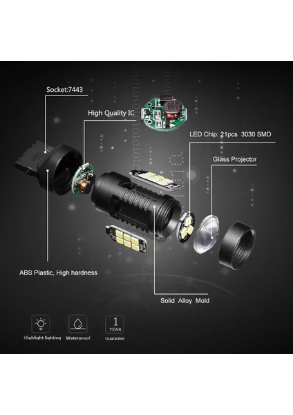Kehribar Tarzı 7443 Standart Lm T20 W21W Led Led Wy21W Led Ampul T W Araba Fren Ters Işık 12V Lamba Dönüş Sinyali (Yurt Dışından)