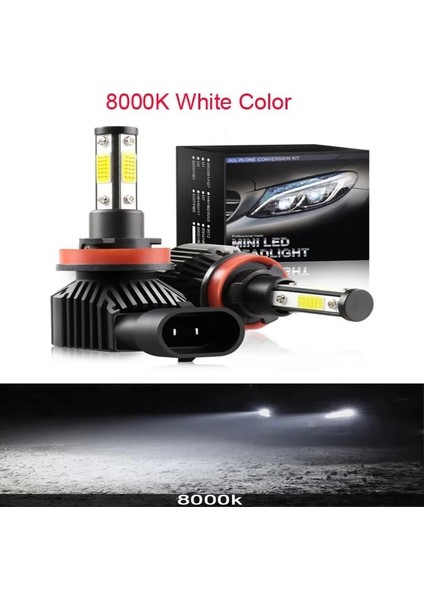 H8 Stili 4 Taraf 8000K 2 Adet Lm Araba Led Turbo Far Ampulleri H Hb Hb3 H4 H7 H8 H9 H1 Mini Far Kiti Için Yüksek Kiriş Ampul Sis Lambası (Yurt Dışından)