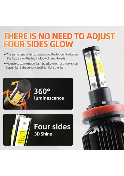 H8 Stili 4 Taraf 8000K 2 Adet Lm Araba Led Turbo Far Ampulleri H Hb Hb3 H4 H7 H8 H9 H1 Mini Far Kiti Için Yüksek Kiriş Ampul Sis Lambası (Yurt Dışından) fırsatları