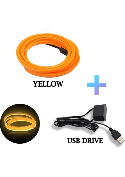 1 Milyon Stili Sarı-Usb M Araba Led Işık Iç Ortam Led Şerit Neon Aydınlatma Çelenk Tel Halat Tüp Dekorasyon Esnek Tüp Renkleri Oto Led (Yurt Dışından)
