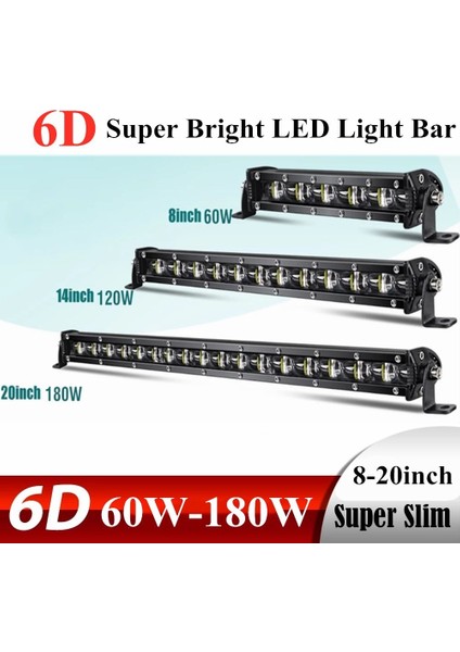6D 8 Inç 60W Stili 6D Lens Süper Ince Led Işık Çubuğu 60W 120W 180W Araba Traktör Suv Kamyon Tekne 4Wd 4X4 Offroad Atv Led Çalışma Işıkları Sürüş Lambası (Yurt Dışından) fırsatları
