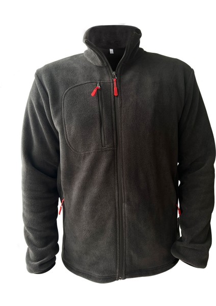 Tam Fermuarlı 3 Cepli Polar Hırka – Koyu Gri, Uzun Kollu, Yumuşak Polar Kumaş, İş Elbisesi ve Soğuk Hava için Rahat Erkek Üst Giyim