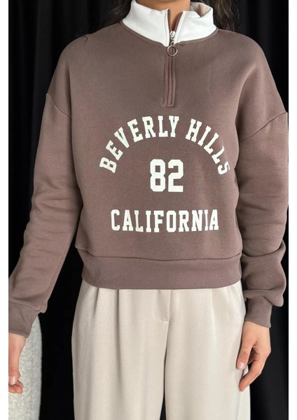 Yarım Fermuarlı Şardonlu Kadın Sweatshirt modelleri