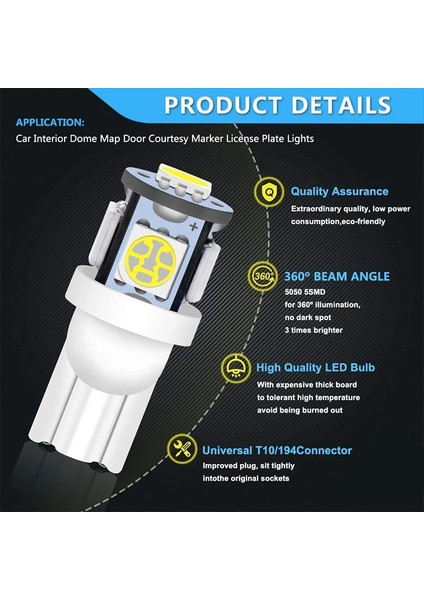 10 Adet Yeşil Ar Led Ampul T10 W5W 194 Led Sinyal Işığı 12V Md 7500K Beyaz Oto Iç Kubbe Okuma Lambası Yan Kama Gövde Lambası (Yurt Dışından)
