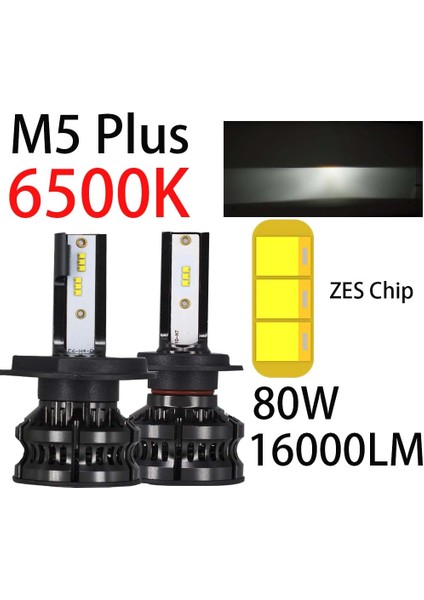 H4 Stili M5 Artı 6500K Yhkoms H4 Led 4300K ​​Zes H1 H7 Led 5000K 8000K H8 H9 H Hb Hb4 H3 80W Lm Araba Far Otomatik Sis Lambası 12V 6500K (Yurt Dışından)