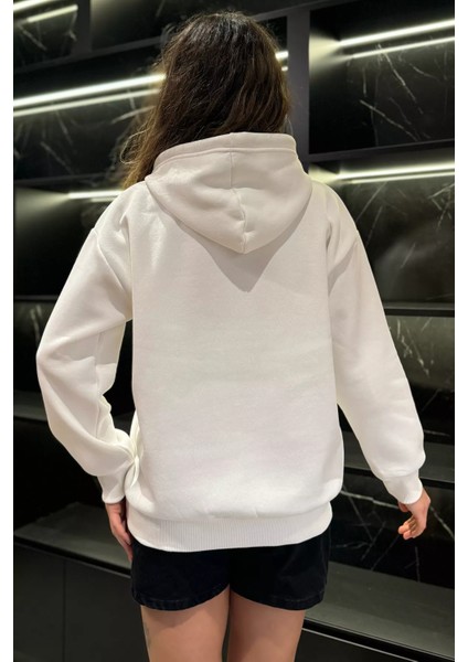 Kadın Taşlı Kapüşonlu Şardonlu Sweatshirt