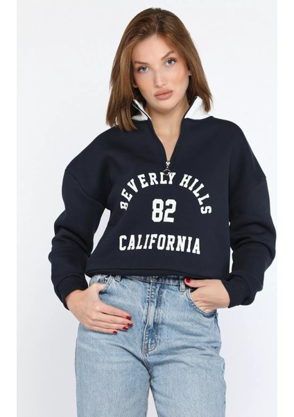 Yarım Fermuarlı Şardonlu Kadın Sweatshirt