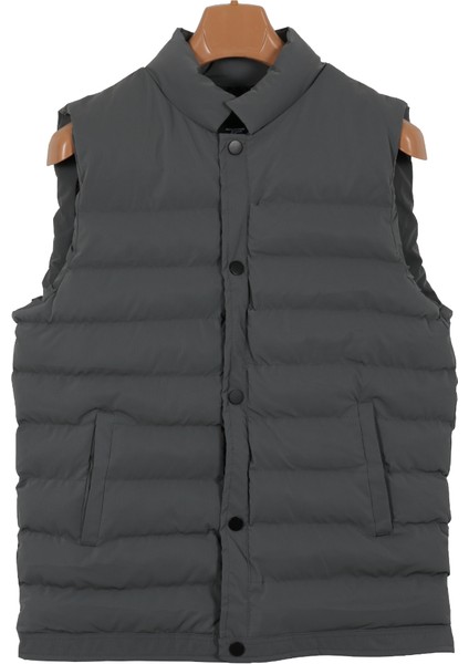 Erkek Dar Kesim Karbon Deri Gri Şişme Yelek RAR01235