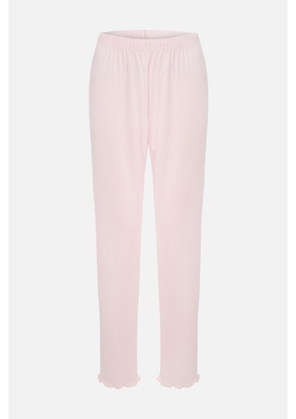 Kadın Kaşkorse Pembe Baby Overloklu Fiyonk Detaylı Uzun Kollu Pijama Takımı