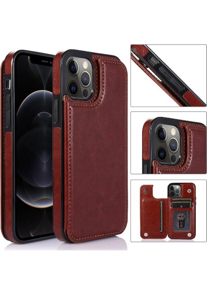 IPhone 12 Için Cüzdan Durumda Pro Max Çift Manyetik Toka Kart Yuvaları Pu (Yurt Dışından)