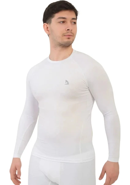 Domin Spor Erkek Beyaz Uzun Kollu Compression Fitness Gym Body Tshirt DMN25478