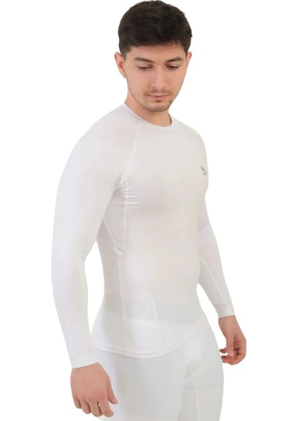 Erkek Beyaz Uzun Kollu Compression Fitness Gym Body Tshirt DMN25478