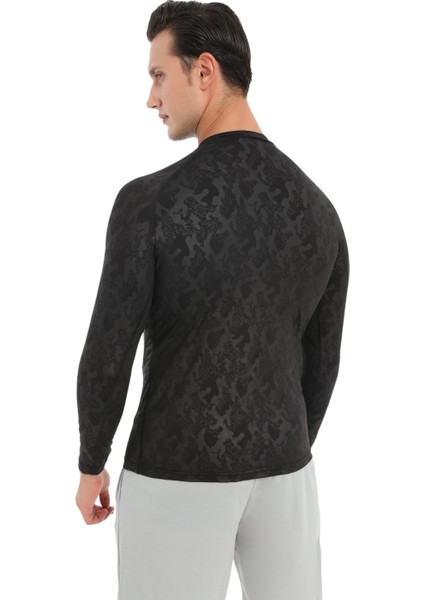Erkek Siyah Uzun Kol Kamuflaj Desenli Compression Fitness Gym Body Tshirt DMN25478 fiyatları