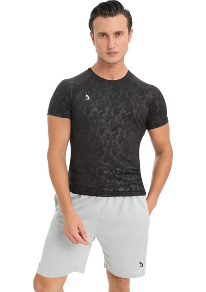 Erkek Kamuflaj Desenli Kısa Kollu Siyah Compression Fitness Gym Body Tshirt DMNS56321 indirimleri