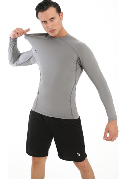 Erkek Uzun Kollu Gri Compression Fitness Gym Body Tshirt DMN25478