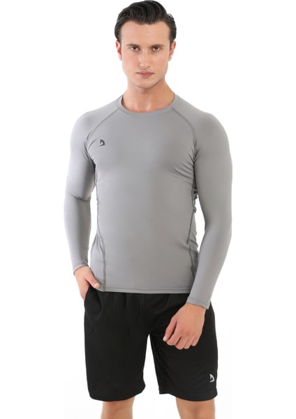 Erkek Uzun Kollu Gri Compression Fitness Gym Body Tshirt DMN25478