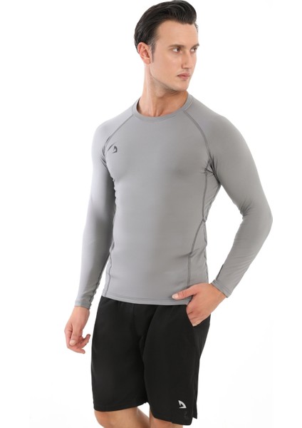 Erkek Uzun Kollu Gri Compression Fitness Gym Body Tshirt DMN25478