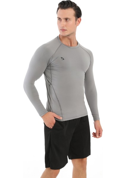 Erkek Uzun Kollu Gri Compression Fitness Gym Body Tshirt DMN25478