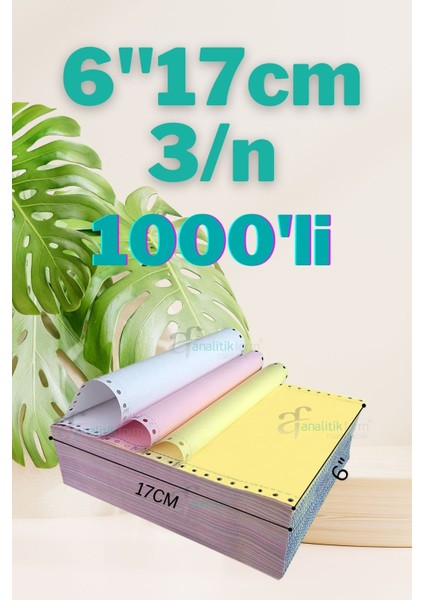 Sürekli Form 6''X17CM 3/n Baskısız Kantar Fişi 1000'LI Renkli 6 Inç 17 cm 3 Nühsa