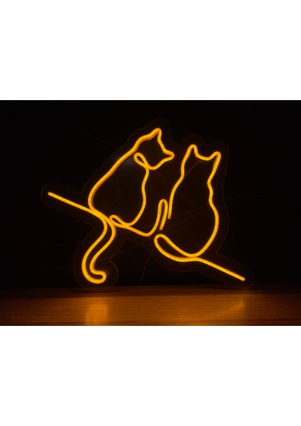 Neon LED Duvar Dekoratif Aydınlatma -Çift Kedi-