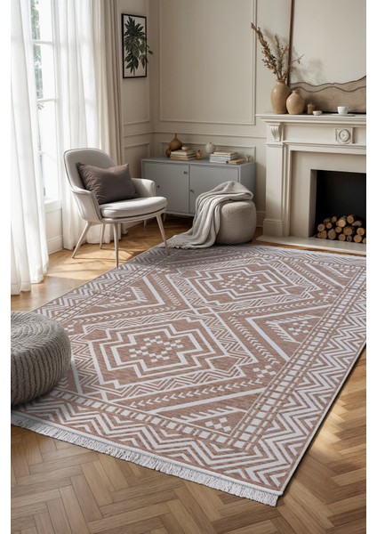 Bohem Touch Serisi Çift Taraflı Dokuma Pamuklu Kilim 1701 Bej