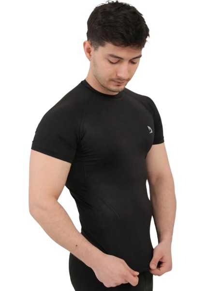 Erkek Siyah Kısa Kollu Compression Fitness Gym Body Tshirt DMNS56321