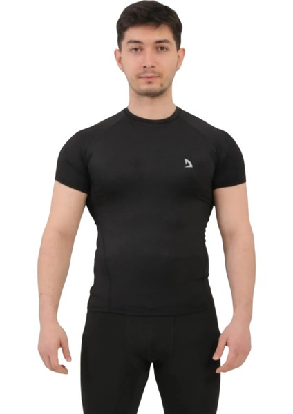 Erkek Siyah Kısa Kollu Compression Fitness Gym Body Tshirt DMNS56321